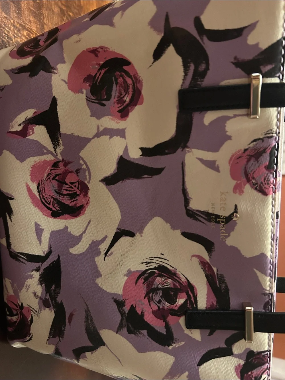 kate spade Lavender and Pink Floral Tote with Black Handles